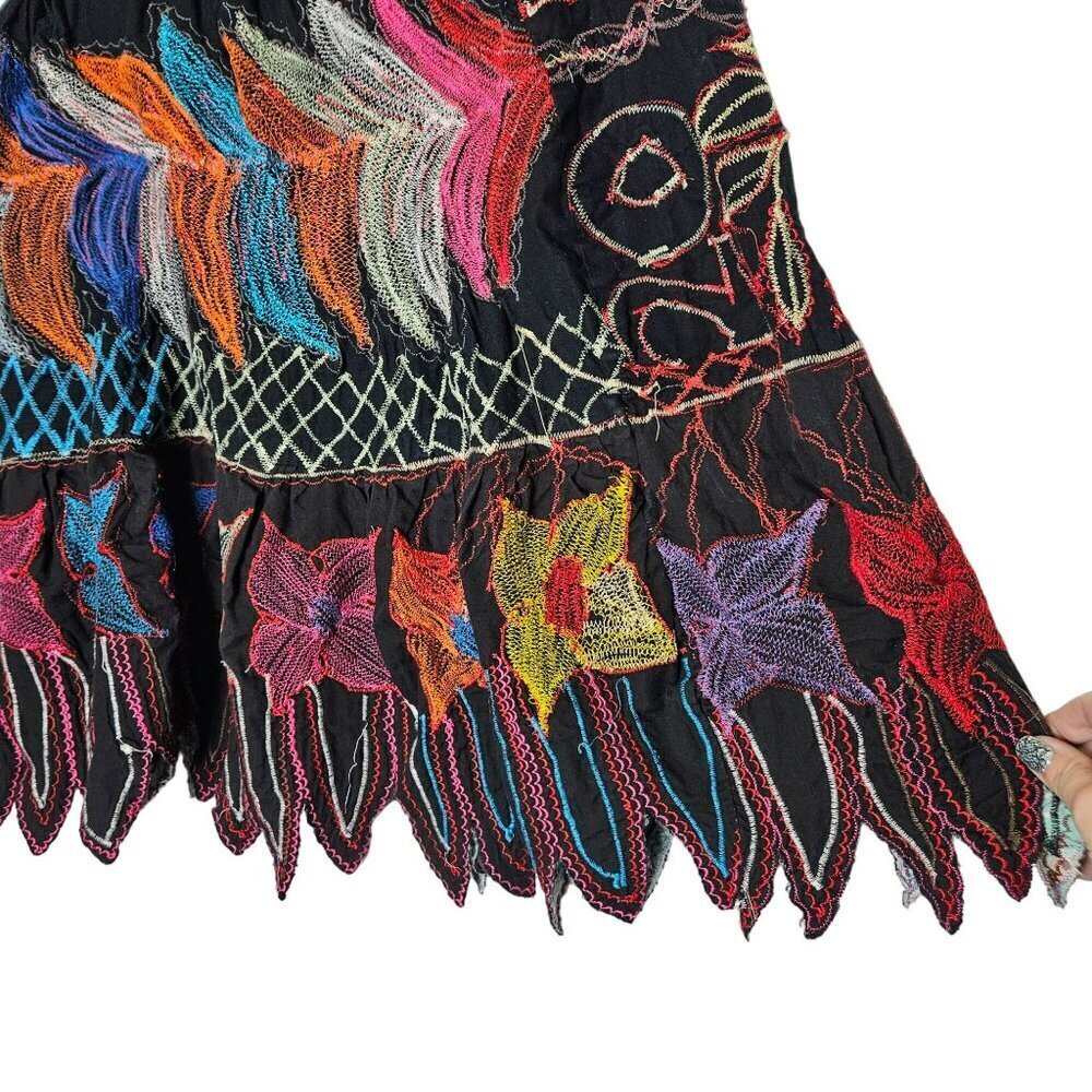 Colorful Handcrafted Embroidered Skirt Festival‎ Burning Man Intricate Frayed M - Picture 7 of 12